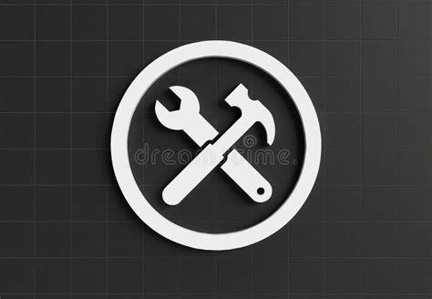 гаечный ключ и молоток 3d символ белый корабль и ремонт черный плитки ...
