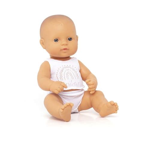 Baby Doll Caucasian Brunette Boy 32cm Miniland Teach Play