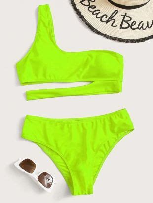 Shein Bikini fluo asymétrique avec découpe