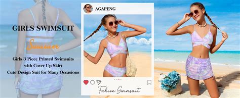 Amazon Girls Swimsuits 3 Piece Bathing Suit Allover Printed Criss Cross Bikini Set With