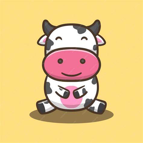 Premium Vector Cute Cartoon Doodle Cow With Smile Face Vector
