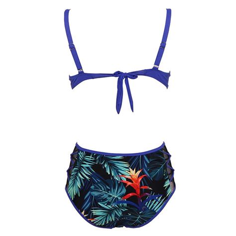 Buy Andzhelika Print Bikini Set Women Bandage Mesh Mid Waisted Bikinis Two Pieces Swimwear