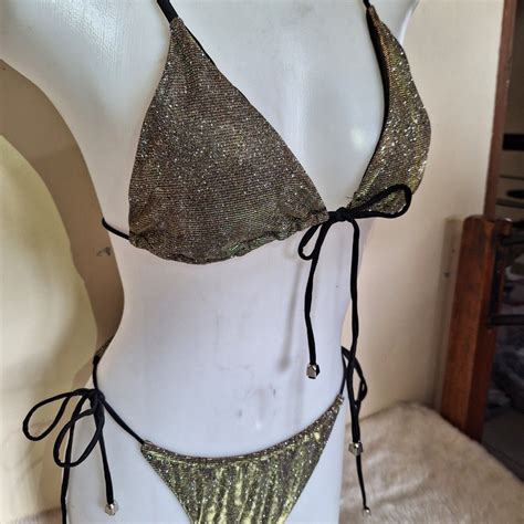 Gold Glittery 2 Piece Bikini With Sexy Straps Women S Fashion Swimwear Bikinis Swimsuits On