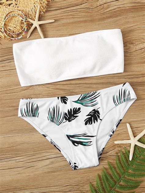 Tropical Rib Bandeau Bikini Swimsuit Artofit