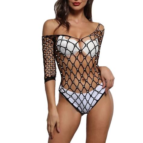 Dpois Body En R Sille Sexy Femme Fishnet Combinaison De Nuit Bodysuit Erotique Lingerie