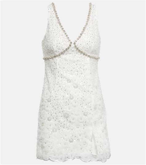 Self Portrait Crystal Embellished Minidress In White ModeSens