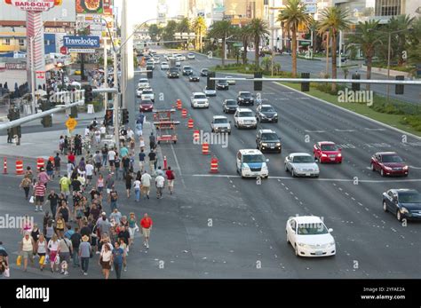 Las Vegas, Usa, July 15 2011: Rush busy hour with people and vechicles ...