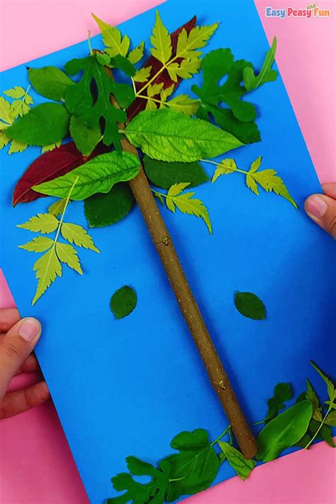 tree craft  real branches  leaves easy peasy  fun