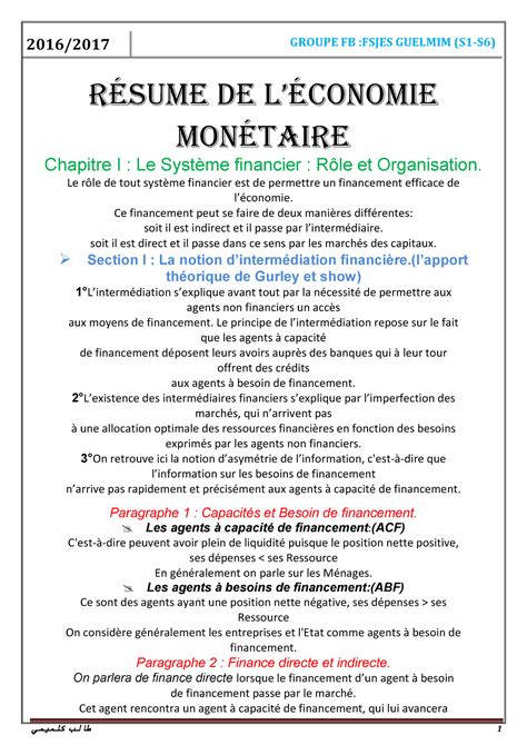 Résumé 2 ecomoné s3 Résume de léconomie monétaire Chapitre I Le