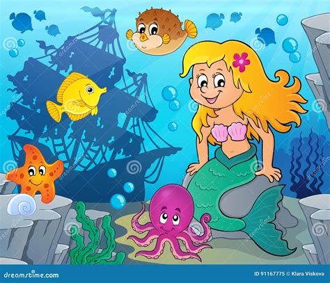 Mermaid And Shipwreck Isolated Coloring Page Vector Illustration