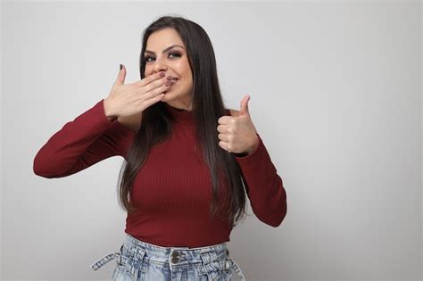 Premium Photo Beautiful Brunette Woman In A Red Blouse