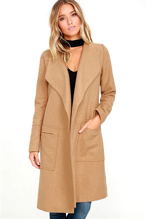 Luxurious Tan Coat Felt Coat Long Coat Open Front Coat 7900