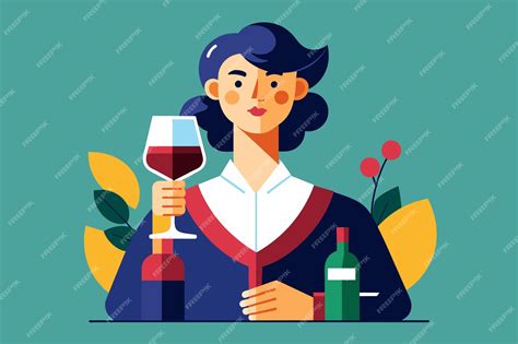 Premium Vector A Woman Holding A Glass Of Wine And A Bottle Of Wine
