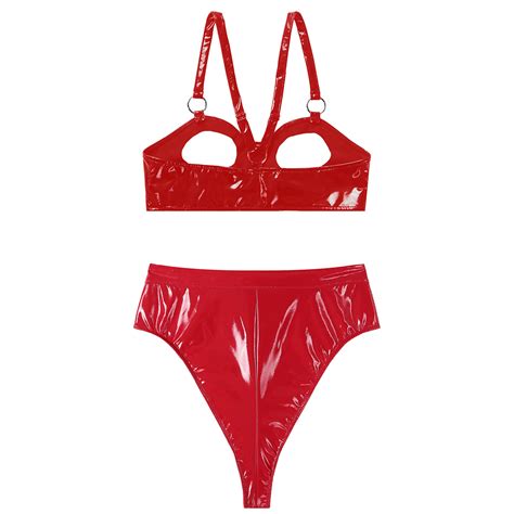 Womens Lingerie Set Leather Wireless Unlined Quarter Cup Shelf Bra With G String EBay