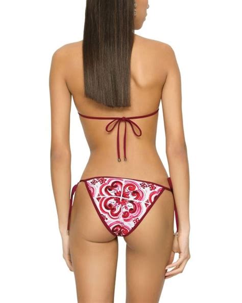 Dolce Gabbana Majolica Print Triangle Bikini In Red Lyst
