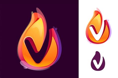 Premium Vector V Letter Logo In Fire Flame Negative Space 3d