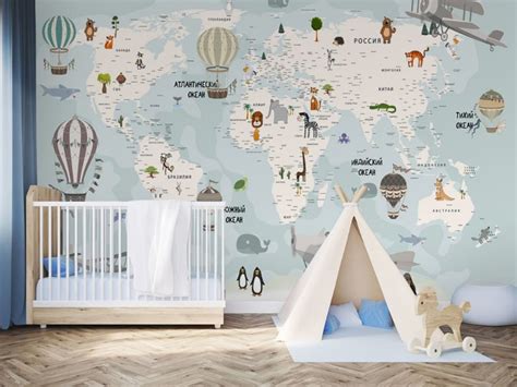 Фотообои карта мира в детскую - заказать в Перми