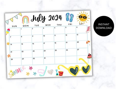 Summer July Calendar 2024 Calendar 2024 Printable Calendar 2024