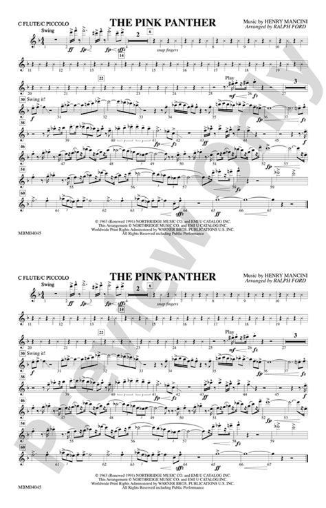 The Pink Panther Flute Flute Part Digital Sheet Music Download