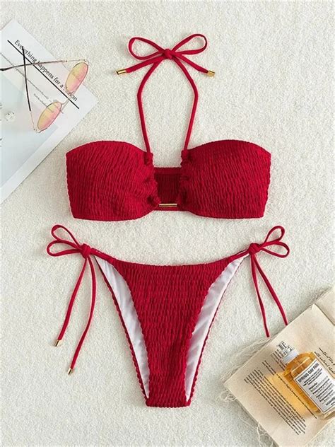 Bikini Triangular Sexy Para Mujer Traje De Ba O Acanalado Con Realce Micro Ba Ador Recortado