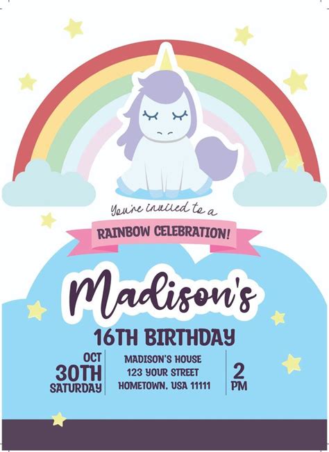 Rainbow Theme Party Invitation Card Template