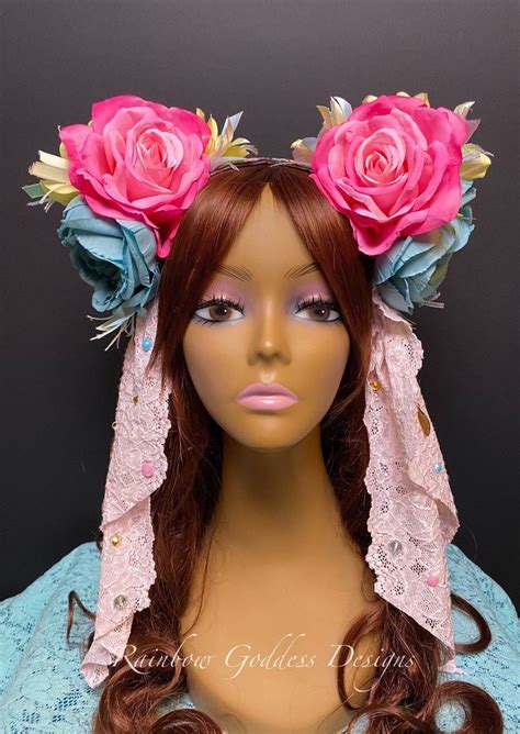 Pastel Flower Headband Flower Headdress Rose Headdress Etsy Flower