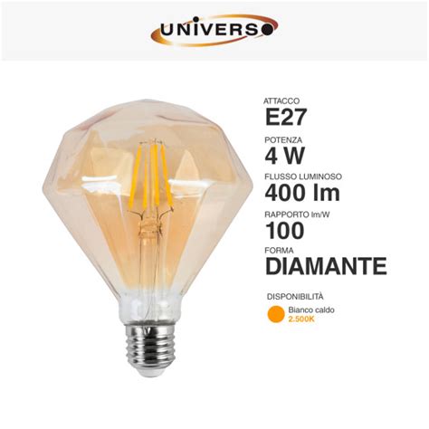 Lampadina LED E27 4W Diamante Filament Ambrata Universo