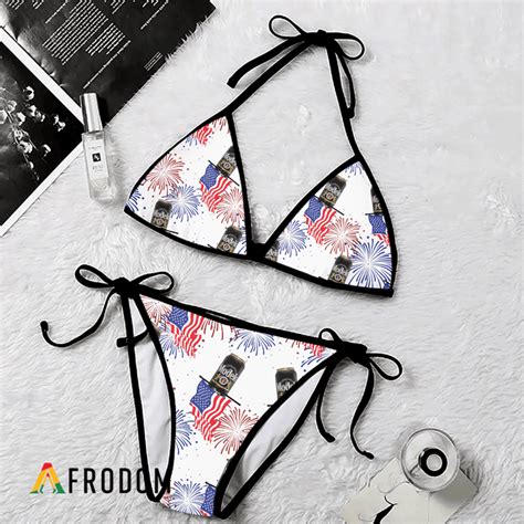 Modelo Negra American Flag Fireworks Bikini Set Swimsuit Beach Afrodom
