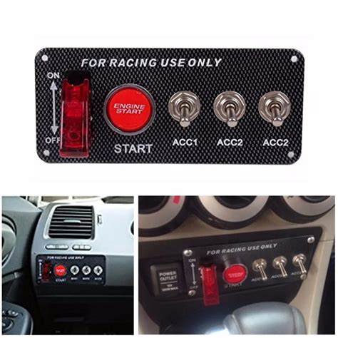 Car Led Button Carbon Fiber Engine Start Push Button Switch Panel Race