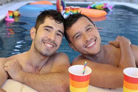 Gorgeous Interracial Gay Couple In Swimming Pool Stock Image Image Of Love American