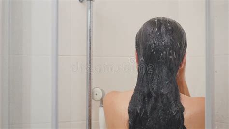 Brunette Washes Thoroughly Hair With Shampoo In Shower Stock Footage Video Of Foam Hotel