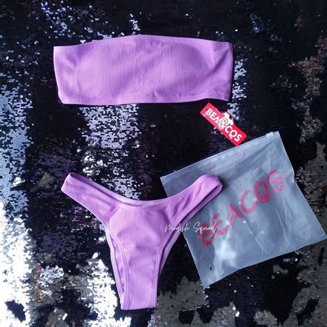 Cod Lalamove Bnew Purple Bandeau Bikini Purple Swimsuit Lavender Swimsuit Strappy Bikini Tube