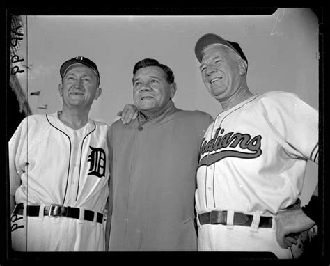 Detroit Tiger Ty Cobb Babe Ruth And Tris Speaker At An Old Timers Game At Yankee Stadium In 1