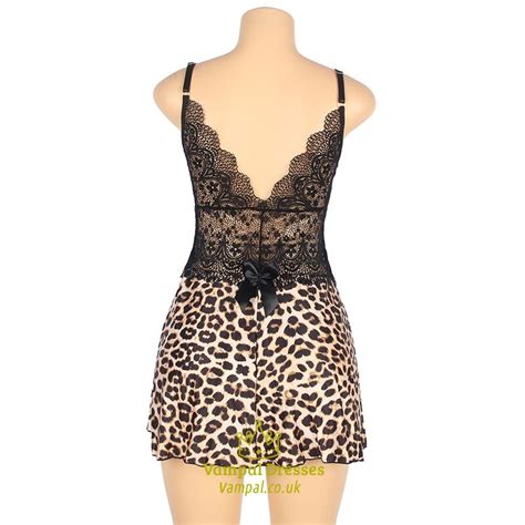Black Large Size Lingerie Erotique Strap Night Dress Leopard Lace Pijamas Women Outfit Nightie