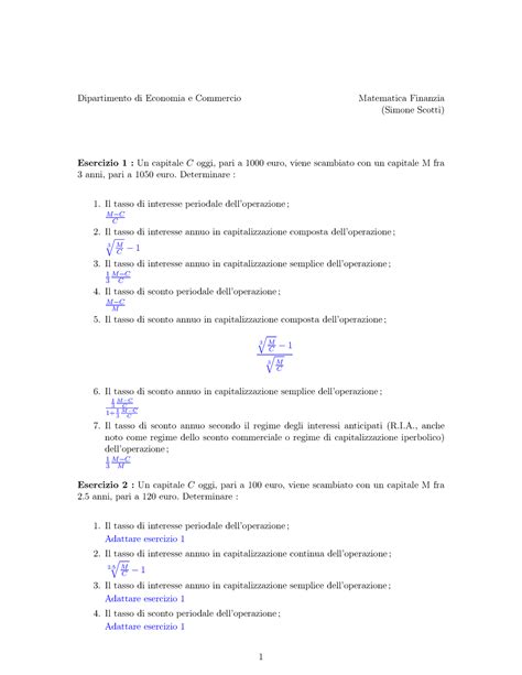 Td Math Fin Sol Esercitazioni Con Soluzioni Matematica Finanziaria