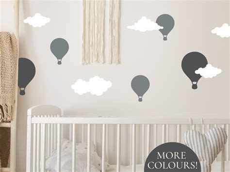Hot Air Balloon Wall Decal Clouds And Hot Air Balloon Decals For Nursery Neutral Decor Hot Air