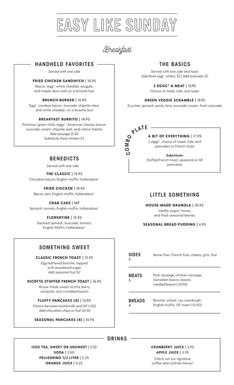 easy like sunday menu
