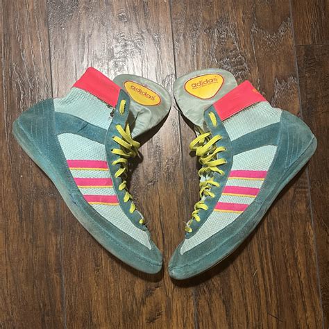 Teal Pink And Yellow 1988 West German Combat Speed Wrestling Shoes