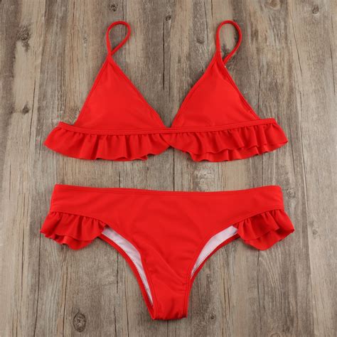 Sexy Ruffle Blue Bikini Set Wetsuitsbuy