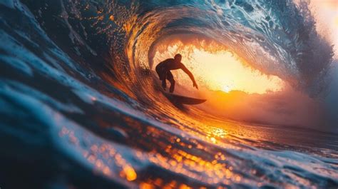 Premium Photo Man Riding Wave On Surfboard