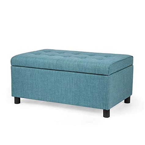 Joveco Storage Ottoman Fabric Button Tufted Rectangular Teal Footrest