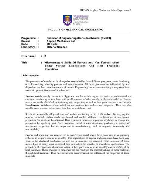 2-Lab Sheet Experiment 2 (Material) - Microstructure Study Of Ferrous