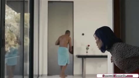 Guy Is Leaving His Gfs Room When His Gfs Ts Foxxy Brings Him Into Her Room He Sucks Her Tits And