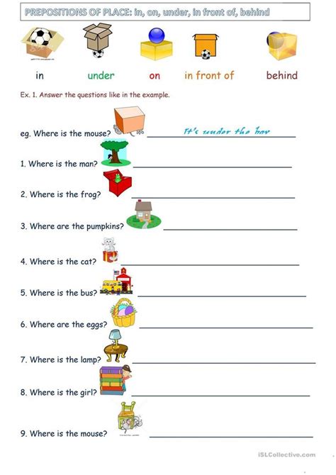 Preposition Of Place Worksheet Grade 2