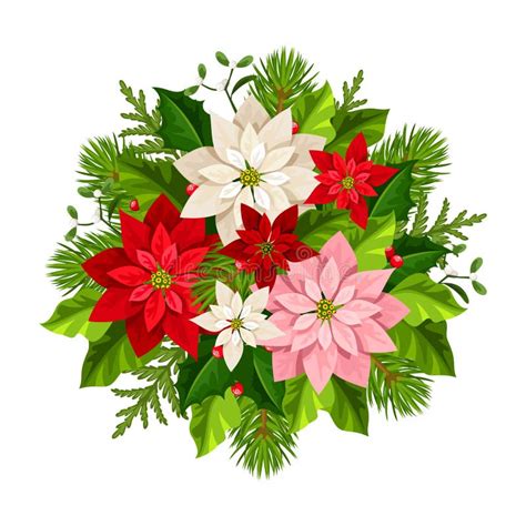 Bouquet De Noël Avec Des Fleurs De Poinsettia Des Branches De Sapin