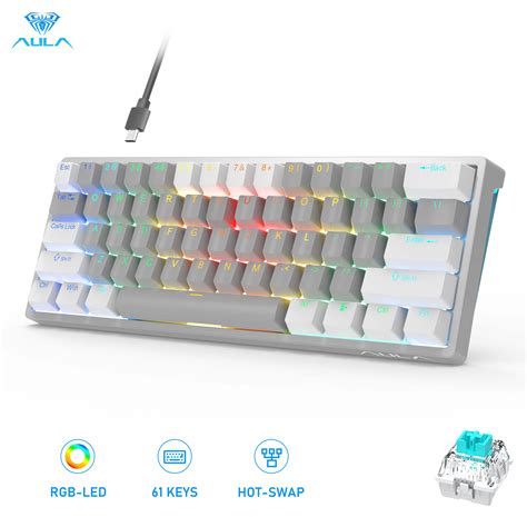 AULA Keys Hot Swappable RGB Backlit Mechanical Keyboard Detachable Type C Wired Gaming