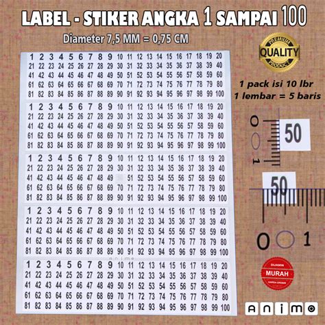 Jual Stiker Angka Warna Persegi Square Color Number Sticker