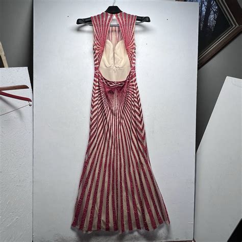 JVN By Jovani Beaded Evening Gown Size 12 Nude Red Embellished Formal Dress 60 EBay