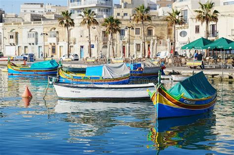 Quay With Fishing Boats In Marsaxlokk Village In Malta Editorial