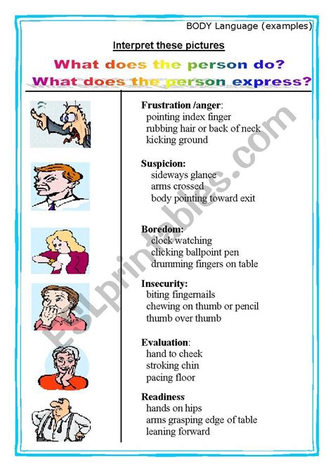 Body Language Worksheets For Students Language Worksheets